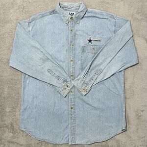 Lee Sports Shirt Mens L Blue Embroidered Dallas Cowboys Vintage Denim Button Up
